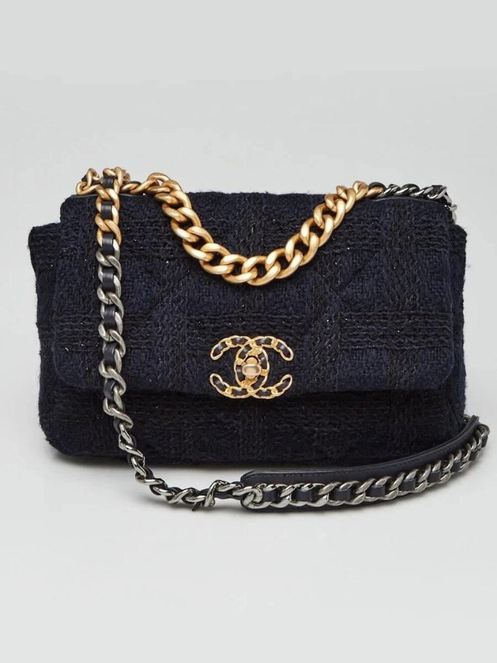 Chanel Blue Quilted Tweed Medium Chanel 19 Bag